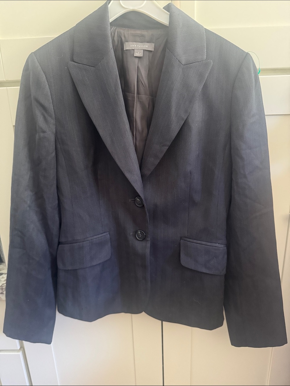 Ann Taylor Women's Dark Navy Textured Two-Button Blazer
